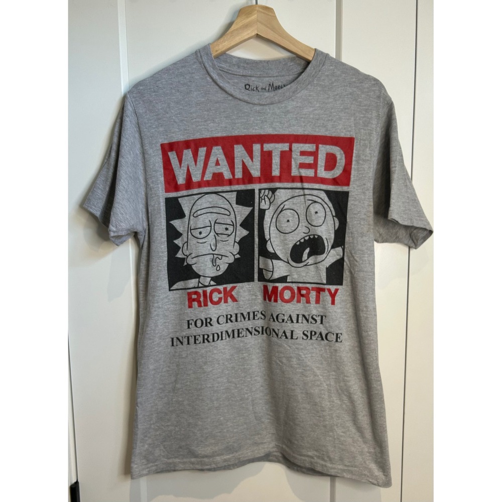 Rick and Morty Wanted Poster Graphic Tee Heather Grey Adult Swim Mens M